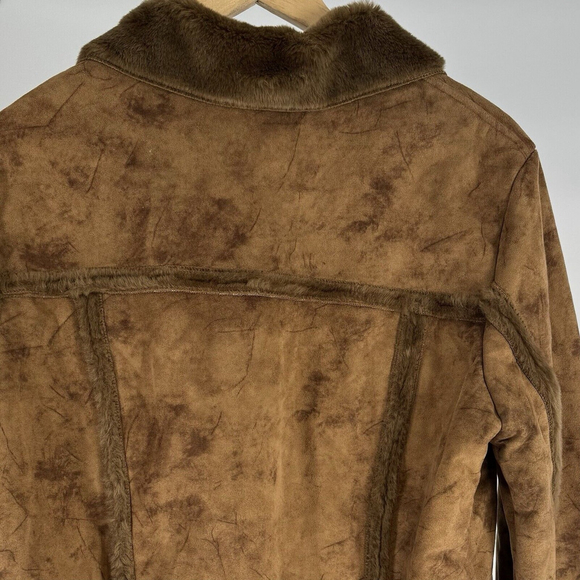 RP SPORT BY REGENT Women's Large Brown Vegan Fur Suede Button Coat Boho Western - Picture 5 of 8